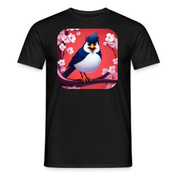 Drôle de petit oiseau avec des fleurs de cerisier - T-shirt homme - noir - Devant - AI Model Male 178 light (178cm)