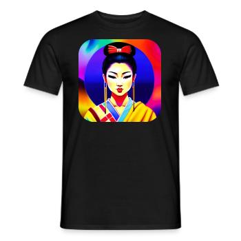 Geisha in retro style - Men's T-Shirt - black - Front - AI Model Male 178 light (178cm)