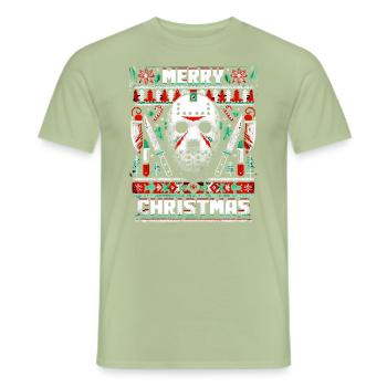 Merry Creepmas Festive Slasher Ugly Christmas - Men's T-Shirt - sage - Front - AI Model Male 178 light (178cm)