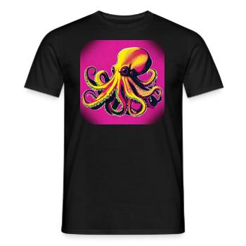 Octopus in 80s style in pink - Men's T-Shirt - black - Front - AI Model Male 178 light (178cm)
