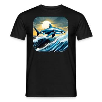 Jumping shark with sunset - Men's T-Shirt - black - Front - AI Model Male 178 light (178cm)