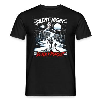 Silent Night, Deadly Pursuit - Winter Horror Chase - Men's T-Shirt - black - Front - AI Model Male 178 light (178cm)
