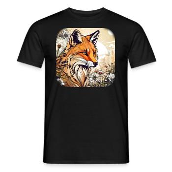 Fox with flowers - Men's T-Shirt - black - Front - AI Model Male 178 light (178cm)