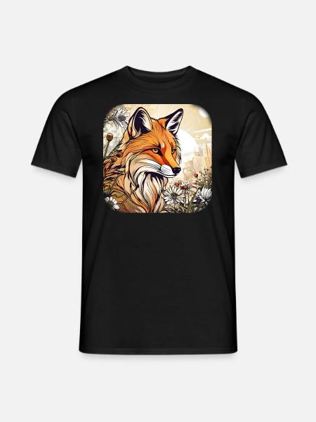Fuchs mit Blumen - Männer T-Shirt - Schwarz