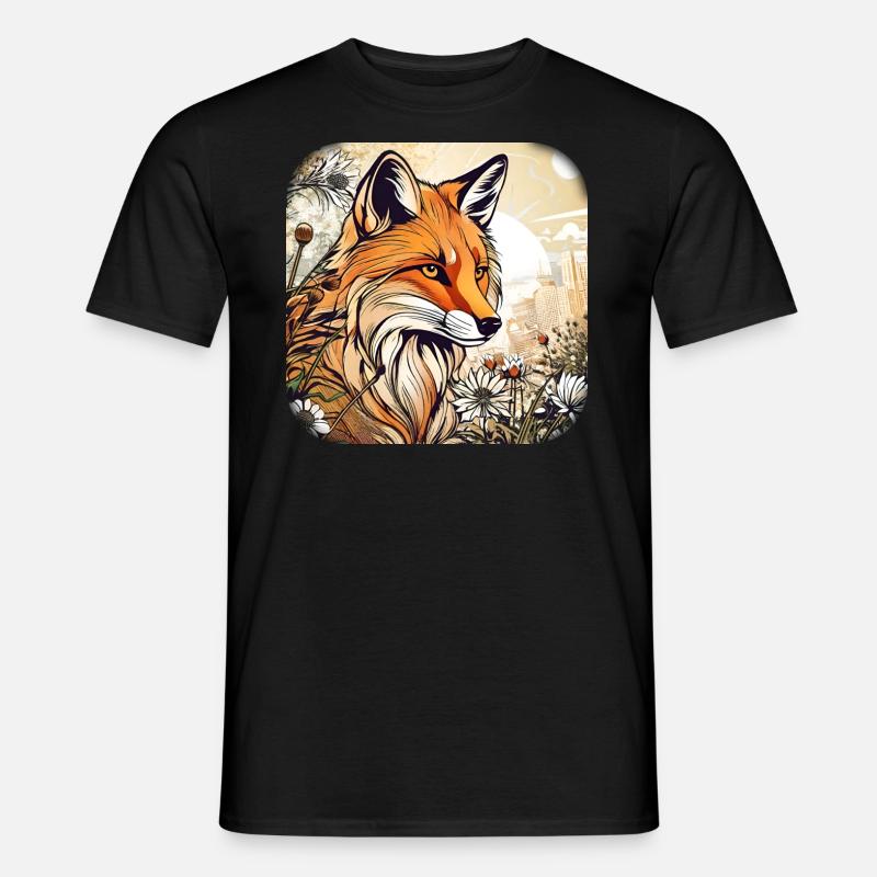Fuchs mit Blumen - Männer T-Shirt - Schwarz