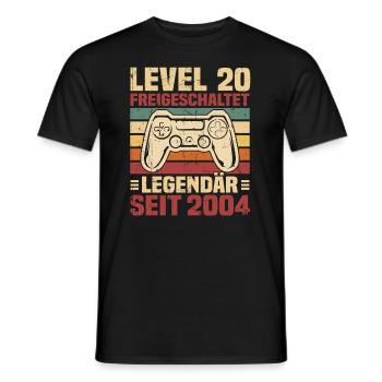 Level 20 freigeschaltet legendär seit 2004 - Männer T-Shirt - Schwarz - Vorne - AI Model Male 178 light (178cm)