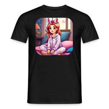 Niedliches Girl im Schlafanzug mit Katzenohren - Männer T-Shirt - Schwarz - Vorne - AI Model Male 178 light (178cm)