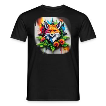 Logo with fox and flowers in grafitti style - Men's T-Shirt - black - Front - AI Model Male 178 light (178cm)