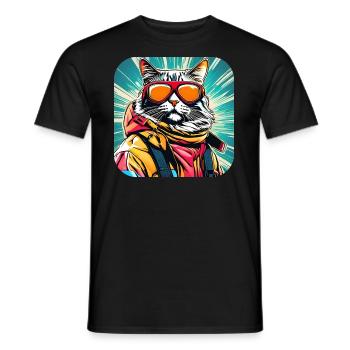 Coole Katze mit Sonnenbrille - Männer T-Shirt - Schwarz - Vorne - AI Model Male 178 light (178cm)