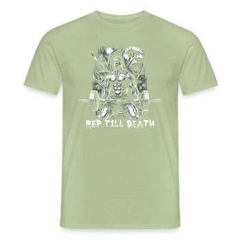 Rep Till Death Bodybuilding Slasher des années 80 - T-shirt homme - vert sauge - Devant - AI Model Male 178 light (178cm)
