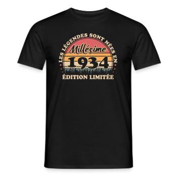 Millésime 1934 Vintage Anniversaire Rétro 1934 - T-shirt homme - noir - Devant - AI Model Male 178 light (178cm)