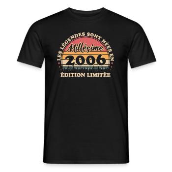 Millésime 2006 Vintage Anniversaire Rétro 2006 - T-shirt homme - noir - Devant - AI Model Male 178 light (178cm)