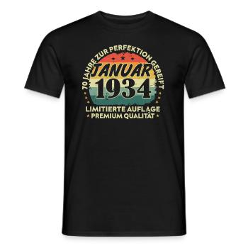 January 1934 Vintage Gift Birthday 90 Years - Men's T-Shirt - black - Front - AI Model Male 178 light (178cm)