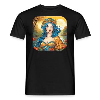 Pretty witch with floral wreath - Men's T-Shirt - black - Front - AI Model Male 178 light (178cm)