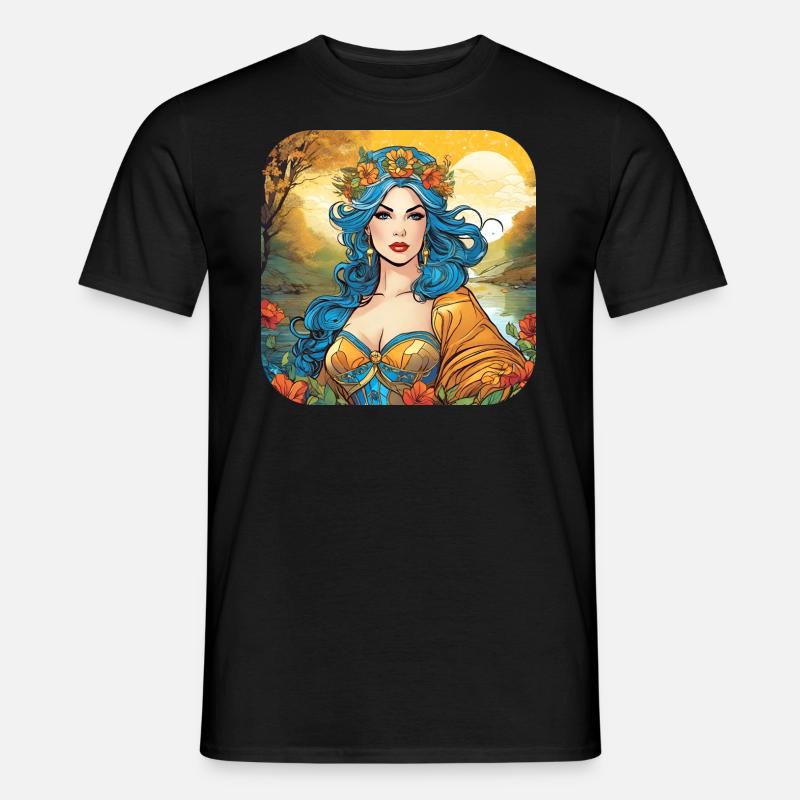 Hübsche Hexe mit Blumenkranz - Männer T-Shirt - Schwarz