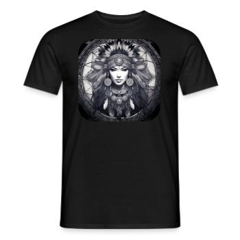 Chaman mystique avec plumes III - T-shirt homme - noir - Devant - AI Model Male 178 light (178cm)