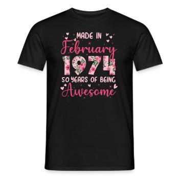 Février 1974 Cadeau Anniversaire 50 Ans Pour Femme - T-shirt homme - noir - Devant - AI Model Male 178 light (178cm)