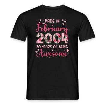Février 2004 Cadeau Anniversaire 20 Ans Pour Femme - T-shirt homme - noir - Devant - AI Model Male 178 light (178cm)