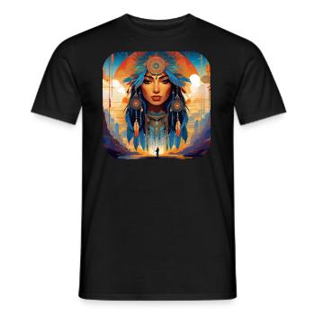 Mystic Shaman with Feathers VI - Men's T-Shirt - black - Front - AI Model Male 178 light (178cm)