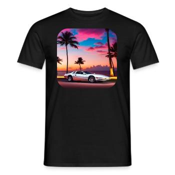 Voiture cool avec des palmiers au coucher du soleil IV - T-shirt homme - noir - Devant - AI Model Male 178 light (178cm)