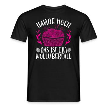 Crochet Saying, Wool Raid, Handmade Crochet - Men's T-Shirt - black - Front - AI Model Male 178 light (178cm)