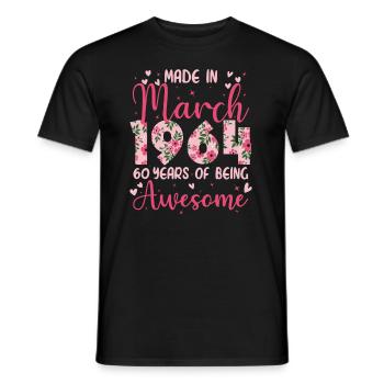 Mars 1964 Cadeau Anniversaire 60 Ans Pour Femme - T-shirt homme - noir - Devant - AI Model Male 178 light (178cm)
