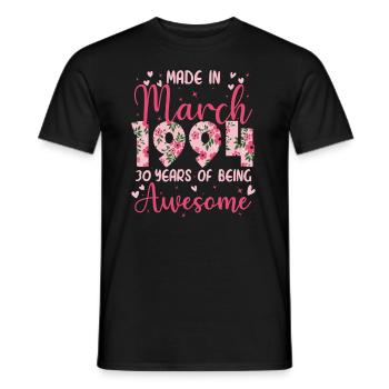 März 1994 Geschenk zum 30-jährigen Jubiläum für Ehefrau - Männer T-Shirt - Schwarz - Vorne - AI Model Male 178 light (178cm)
