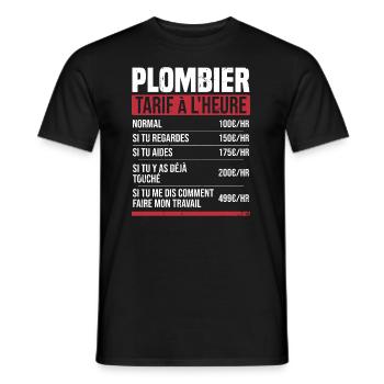 Plombier tarif à l'heure idée cadeau humour - T-shirt homme - noir - Devant - AI Model Male 178 light (178cm)