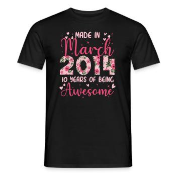 März 2014 Geschenk zum 10-jährigen Jubiläum für Mädchen - Männer T-Shirt - Schwarz - Vorne - AI Model Male 178 light (178cm)