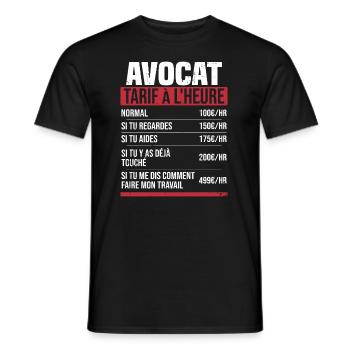 Avocat tarif à l'heure idée cadeau humour - T-shirt homme - noir - Devant - AI Model Male 178 light (178cm)
