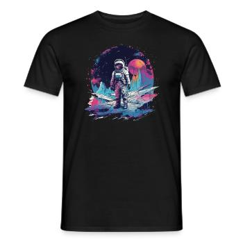 Astronaut auf neuem Planet im Sythwave Retro Style - Männer T-Shirt - Schwarz - Vorne - AI Model Male 178 light (178cm)
