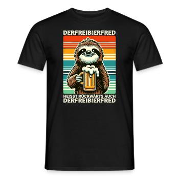 The free beer Fred is called backwards, also the - Men's T-Shirt - black - Front - AI Model Male 178 light (178cm)