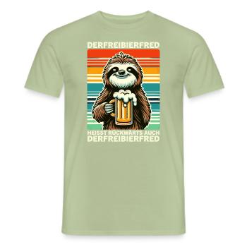 The free beer Fred is called backwards, also the - Men's T-Shirt - sage - Front - AI Model Male 178 light (178cm)