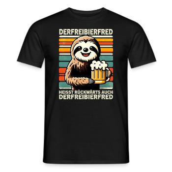 The free beer Fred is called backwards, also the - Men's T-Shirt - black - Front - AI Model Male 178 light (178cm)