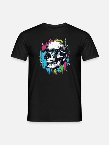 Totenkopf Mit Sonnenbrille Totenkopf Mit Viel - Männer T-Shirt - Schwarz