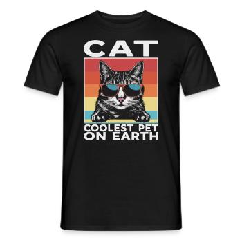 Cat Coolest Pet On Earth Retro Sunglasses Funny - Men's T-Shirt - black - Front - AI Model Male 178 light (178cm)