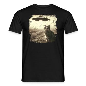 Selfie de chat et d’OVNI, Photographie de nerd bizarre - T-shirt homme - noir - Devant - AI Model Male 178 light (178cm)