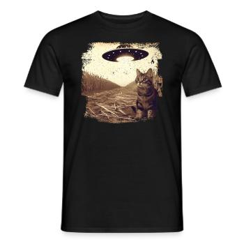 Selfie de chat et d’OVNI, Photographie de nerd bizarre - T-shirt homme - noir - Devant - AI Model Male 178 light (178cm)