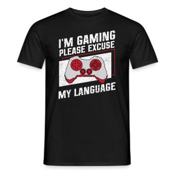 Je joue, veuillez excuser ma langue - T-shirt homme - noir - Devant - AI Model Male 178 light (178cm)