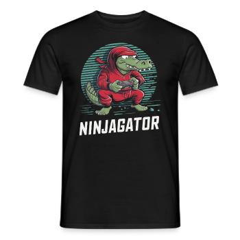 Ninja Alligator Gamer Fun Gaming Reptile Graphic - Men's T-Shirt - black - Front - AI Model Male 178 light (178cm)