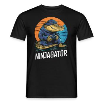 Ninja Alligator Gamer Fun Gaming Reptile Graphic - Men's T-Shirt - black - Front - AI Model Male 178 light (178cm)