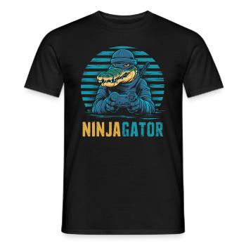 Ninja Alligator Gamer Fun Gaming Reptile Graphic - Men's T-Shirt - black - Front - AI Model Male 178 light (178cm)