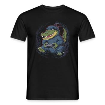 Ninja Alligator Gamer Fun Gaming Reptile Graphic - Men's T-Shirt - black - Front - AI Model Male 178 light (178cm)