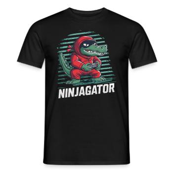 Ninja Alligator Gamer Fun Gaming Reptile Graphic - Men's T-Shirt - black - Front - AI Model Male 178 light (178cm)