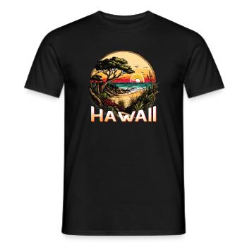 70s 80s Hawaiian Iceland Palm Beach - Great - Men's T-Shirt - black - Front - AI Model Male 178 light (178cm)