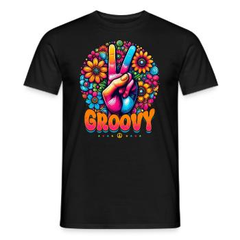 Signe De Paix & De Paix, Groovy, Fleurs - T-shirt homme - noir - Devant - AI Model Male 178 light (178cm)