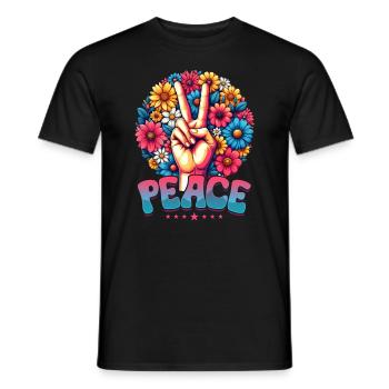 Paix & Signes de Paix, Fleurs - T-shirt homme - noir - Devant - AI Model Male 178 light (178cm)