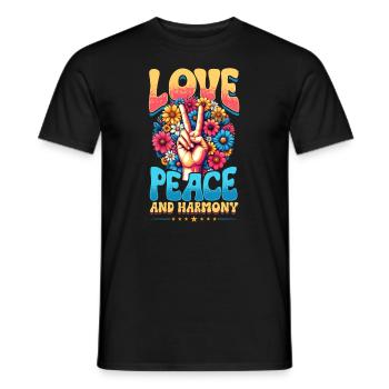 Paix & Signes de Paix, Fleurs - T-shirt homme - noir - Devant - AI Model Male 178 light (178cm)