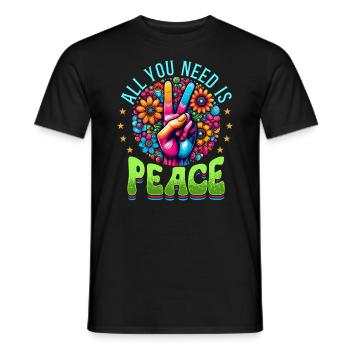 Paix & Signes de Paix, Fleurs - T-shirt homme - noir - Devant - AI Model Male 178 light (178cm)