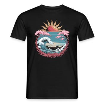 Big Wave Vaporwave Aesthetic 80s Anime Fashion - Männer T-Shirt - Schwarz - Vorne - AI Model Male 178 light (178cm)